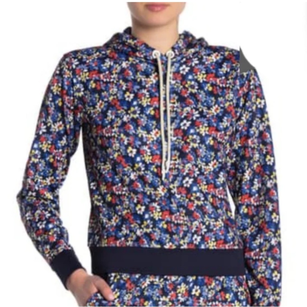 Rag & Bone Pullover Drawstring Hoodie Sweatshirt Blue w/ Floral Print • S • NWOT